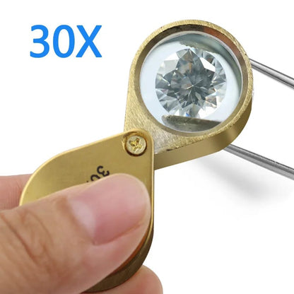 30X Jewelry Magnifying Glass Pocket Magnifier Jewelers Eye Tool Folding Loupe Glass Lens Triplet Glasses Diamond Stamp A1