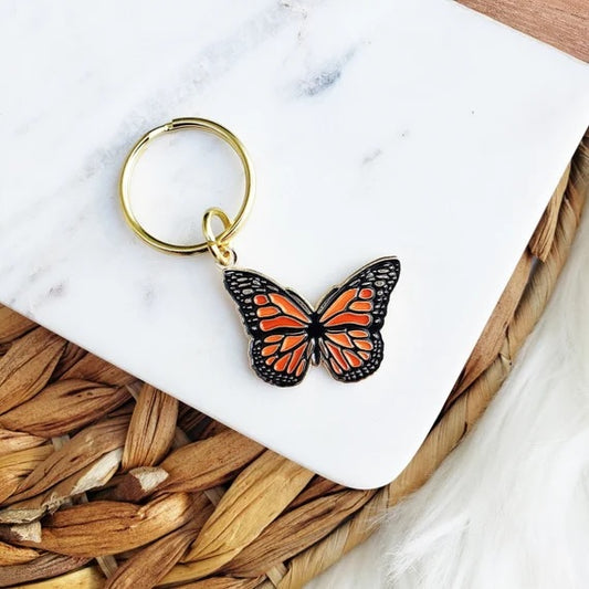 Cute Monarch Butterfly Keychain Coral Pink & Gold Butterfly Gift Keychain Accessories for Women Back pack,