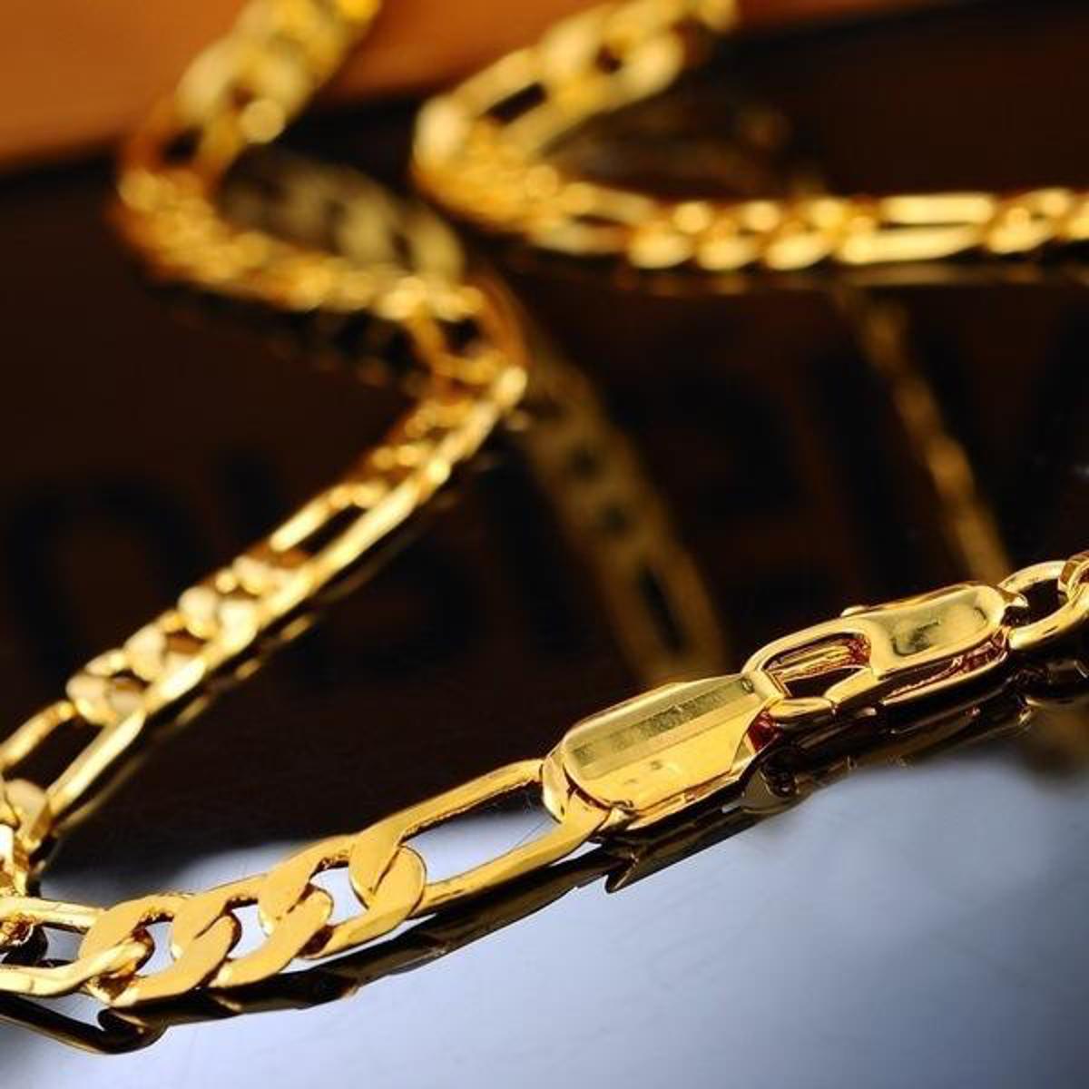 Golden Color Flat Figaro Chain Necklace 20 Inch (50cm) – Fashion Jewelry for Women