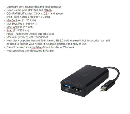 Kanex Thunderbolt to eSATA + USB 3.0 Adapter for Apple