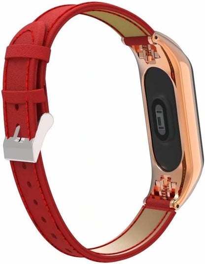 Leather Metal Frame Watch Strap for Xiaomi Mi Band 4 no wath included