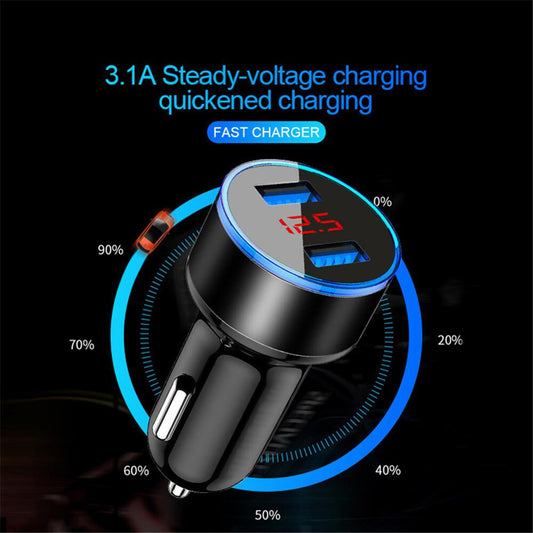 3.1A Dual USB Car Charger 2 Ports LCD Display 12V Car Socket Lighter Car Phone Charger