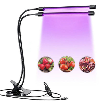 LED Plant Grow Light Red Blue Spectrum USB Clip-On Lamp – 5 Dimmable Levels Indoor Plant Growing Light with 3/6/12 Hour Timer, Dual Rod Adjustable