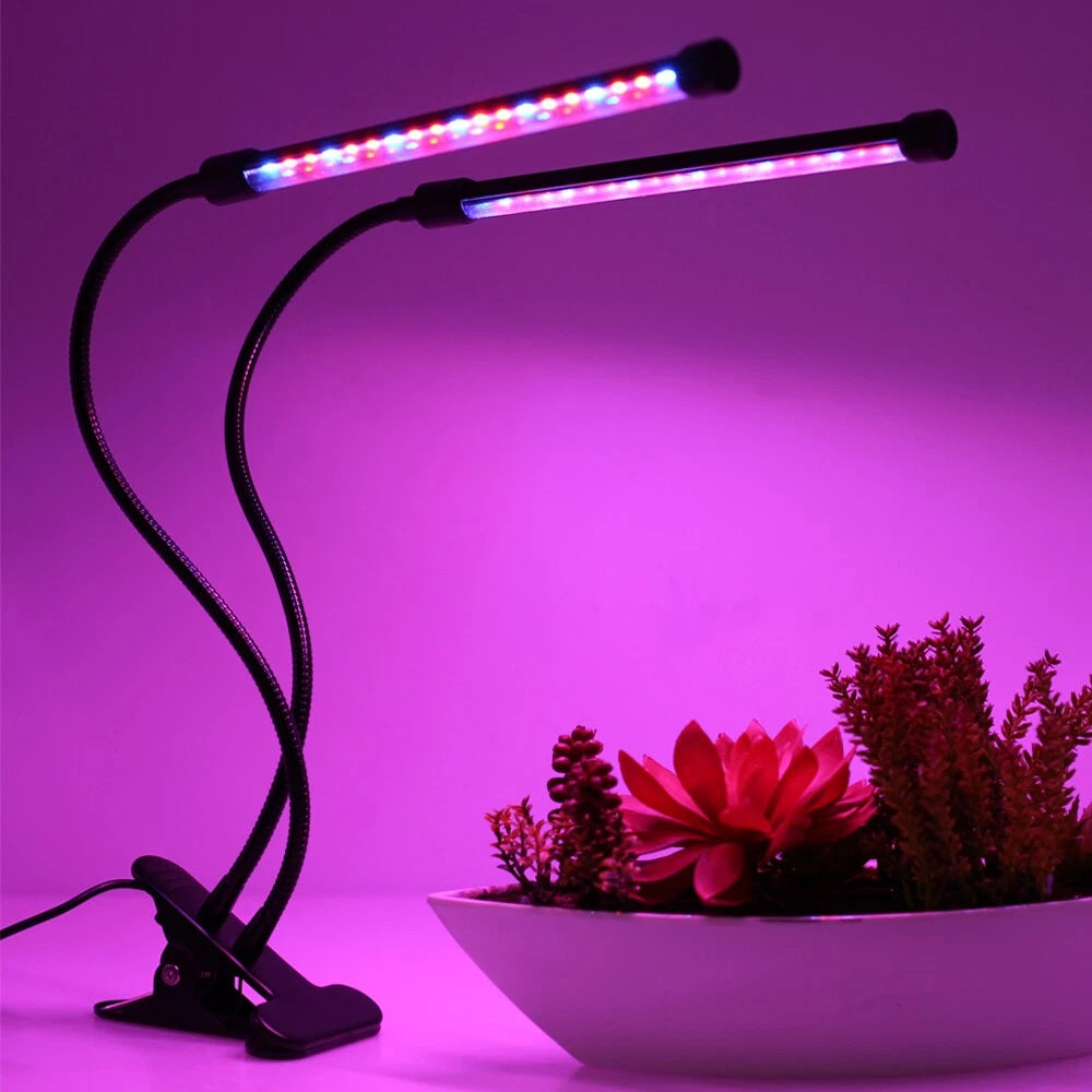 LED Plant Grow Light Red Blue Spectrum USB Clip-On Lamp – 5 Dimmable Levels Indoor Plant Growing Light with 3/6/12 Hour Timer, Dual Rod Adjustable