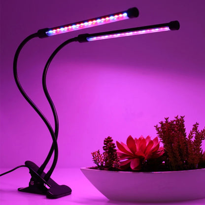 LED Plant Grow Light Red Blue Spectrum USB Clip-On Lamp – 5 Dimmable Levels Indoor Plant Growing Light with 3/6/12 Hour Timer, Dual Rod Adjustable