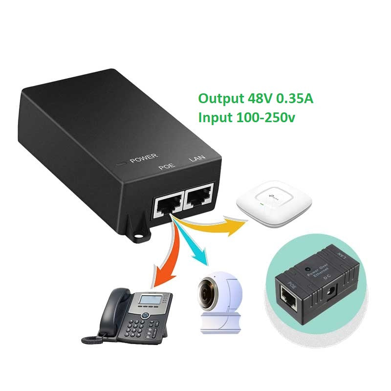 🔹 48V 0.35A PoE Power Adapter Injector – AC 100-250V Input – For IP Camera, WiFi Access Point, Router
