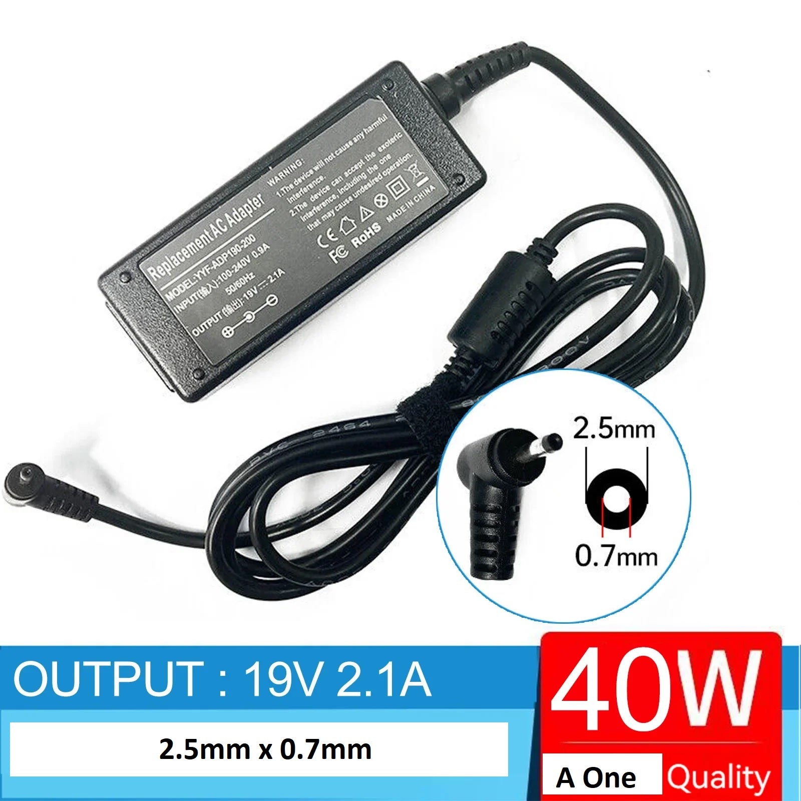 **⚡ Eee Netbook Charger – 19V 2.1A Power Adapter (2.5 × 0.7mm Tip)