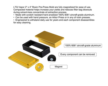 LTQ Vapor Rosin Press Mold 2×4 Inch – 6061 Aircraft-Grade Aluminum Pre-Press Mold