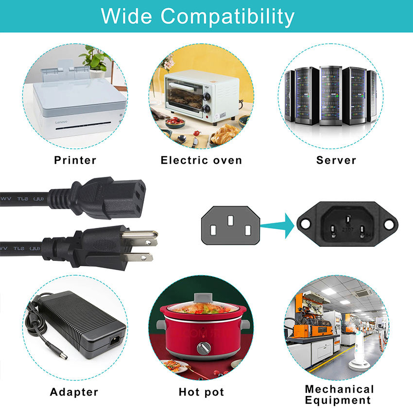 1.5M NEMA C13 Power Cable – 110V-250V 10A for PC, UPS & Monitor with wide compatibility for various devices.
