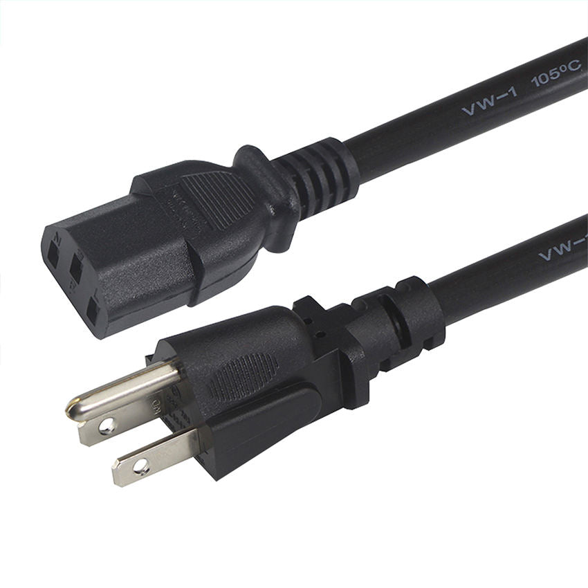 Black power cord with plug on a white background