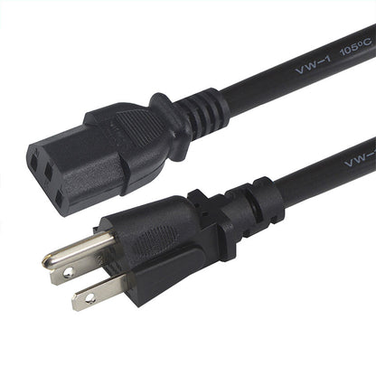 Black power cord with plug on a white background