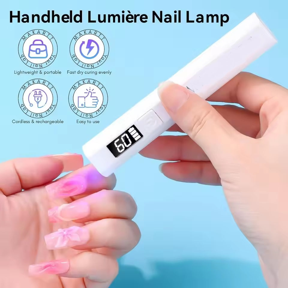 Portable USB Rechargeable UV/LED Nail Lamp – Mini Handheld Flash-Cure Light with LCD Timer (30s / 60s) – Ideal for Gel Polish, Nail Glue & Press-On Nails – Home & Travel Manicure