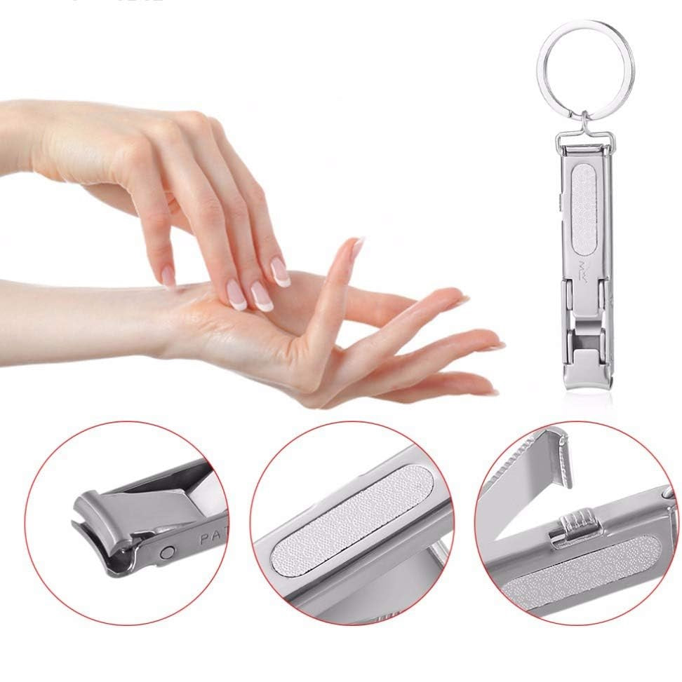 Stainless Steel Ultra-thin Foldable Hand Toe Nail Clippers Cutter With Keychain Nail Art Tool