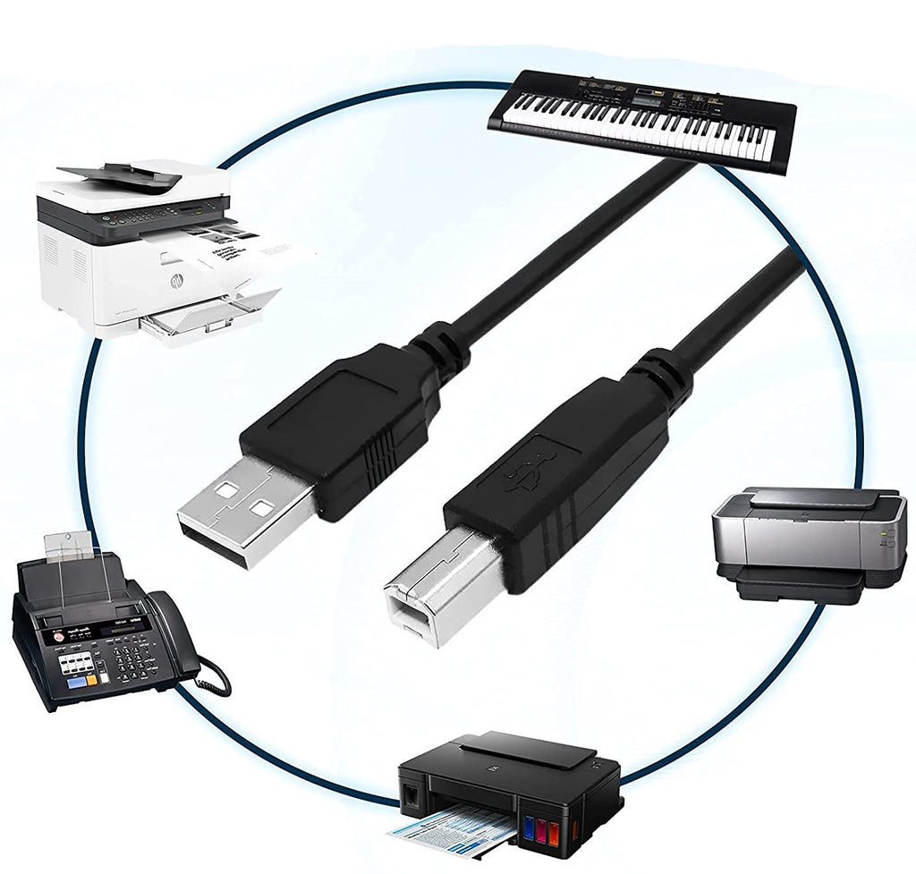 USB Printer Cable USB 2.0 A to B – High-Speed Data Transfer Lead for Printers & Scanners – Compatible with HP, Epson, Brother, Canon, Samsung & More – Black