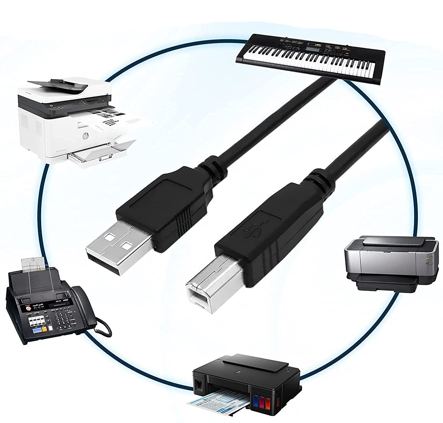 USB Printer Cable USB 2.0 A to B – High-Speed Data Transfer Lead for Printers & Scanners – Compatible with HP, Epson, Brother, Canon, Samsung & More – Black