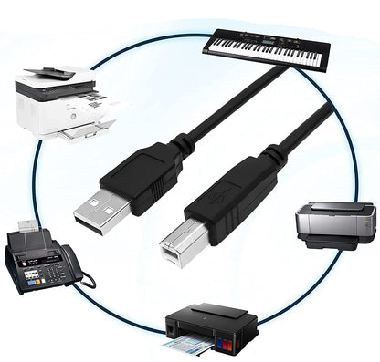 USB Printer Cable USB 2.0 A to B – High-Speed Data Transfer Lead for Printers & Scanners – Compatible with HP, Epson, Brother, Canon, Samsung & More – Black