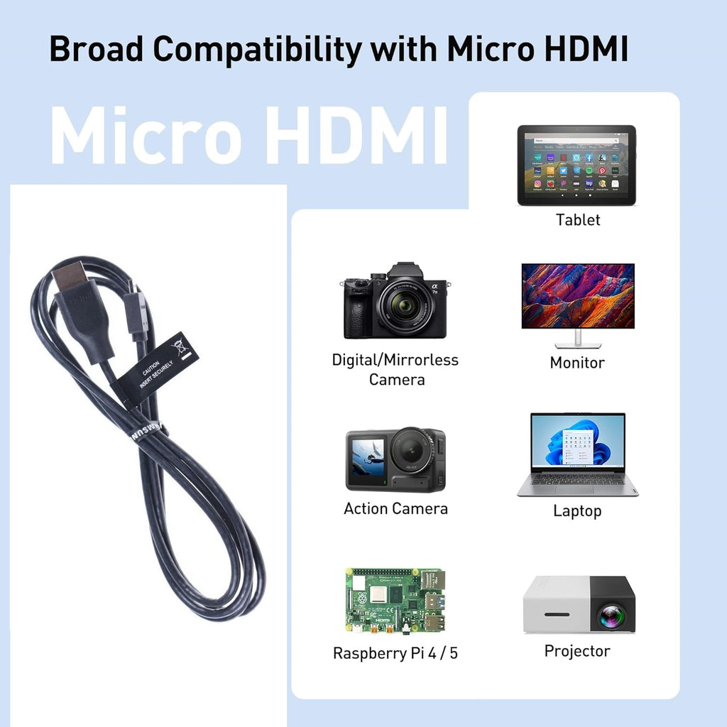 Samsung Micro HDMI to HDMI Cable Branded – High Quality 4K Audio Video Cable for Cameras, Tablets & HDTVs AH81-15113A