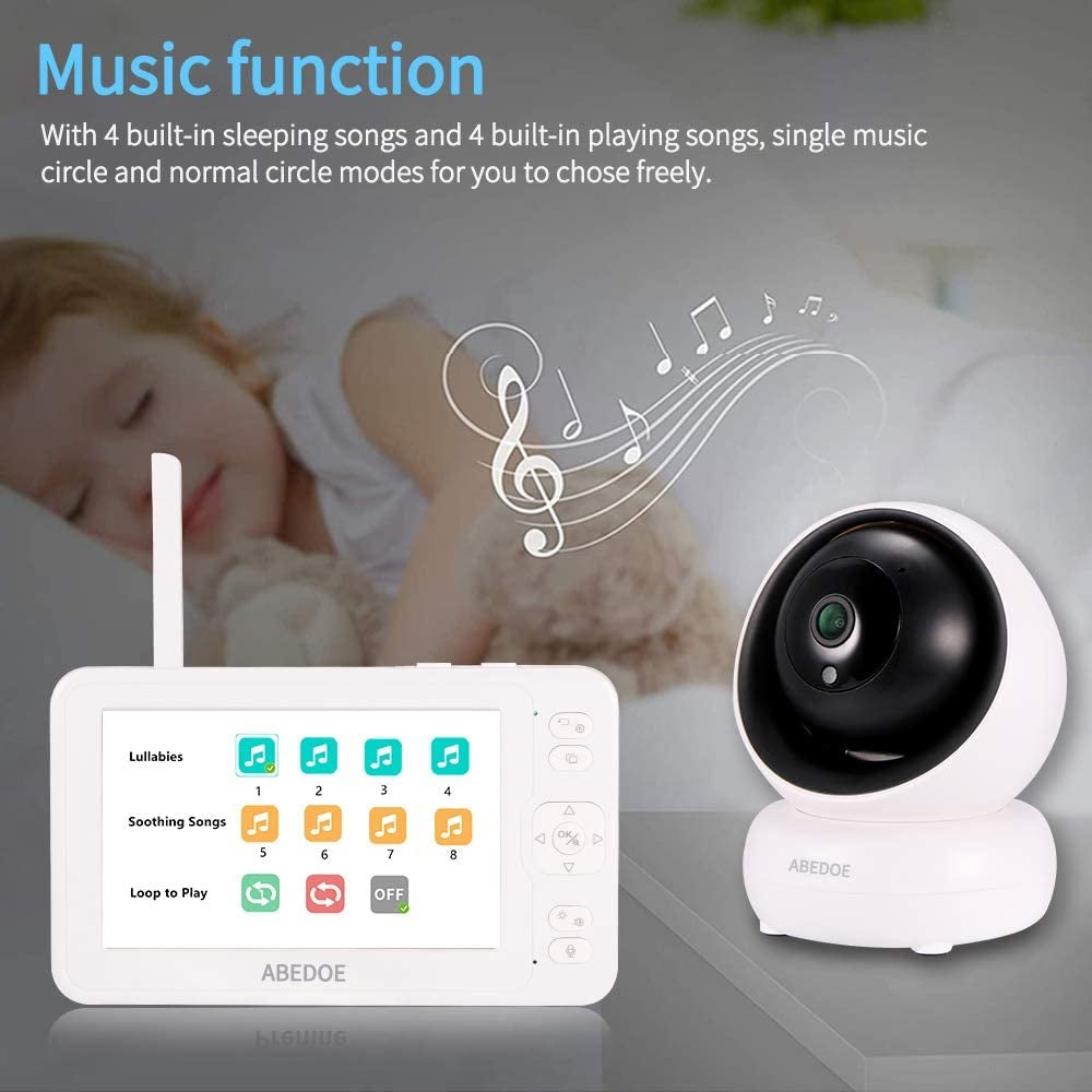 ABEDOE Video Baby Monitor 1080P 5" Color LCD with Camera, 2 Way Audio, Temperature Sensor, Lullaby
