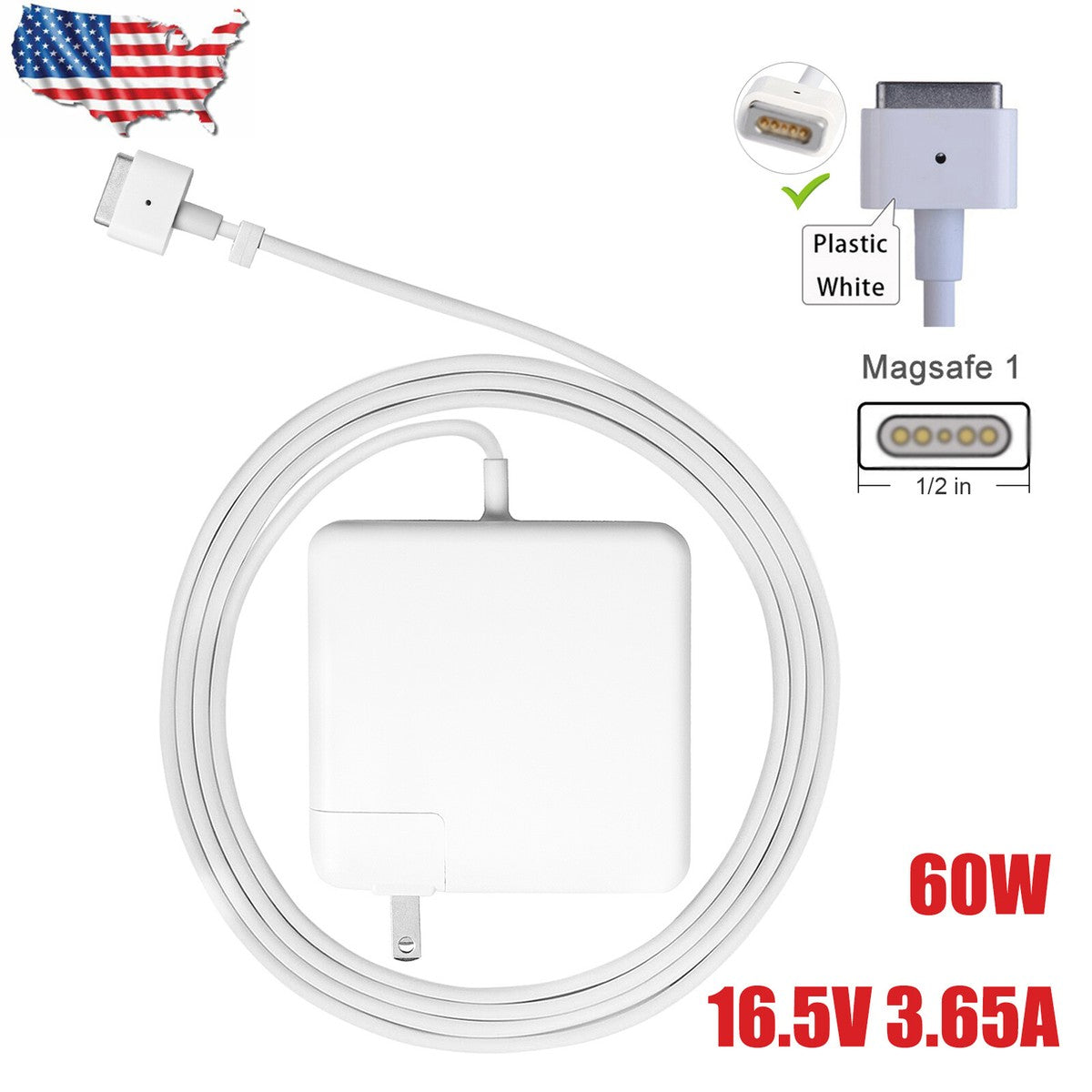 60W MagSafe 1 Apple MacBook Pro Power Charger With Switch  (Models: A1184, A1330, A1344)