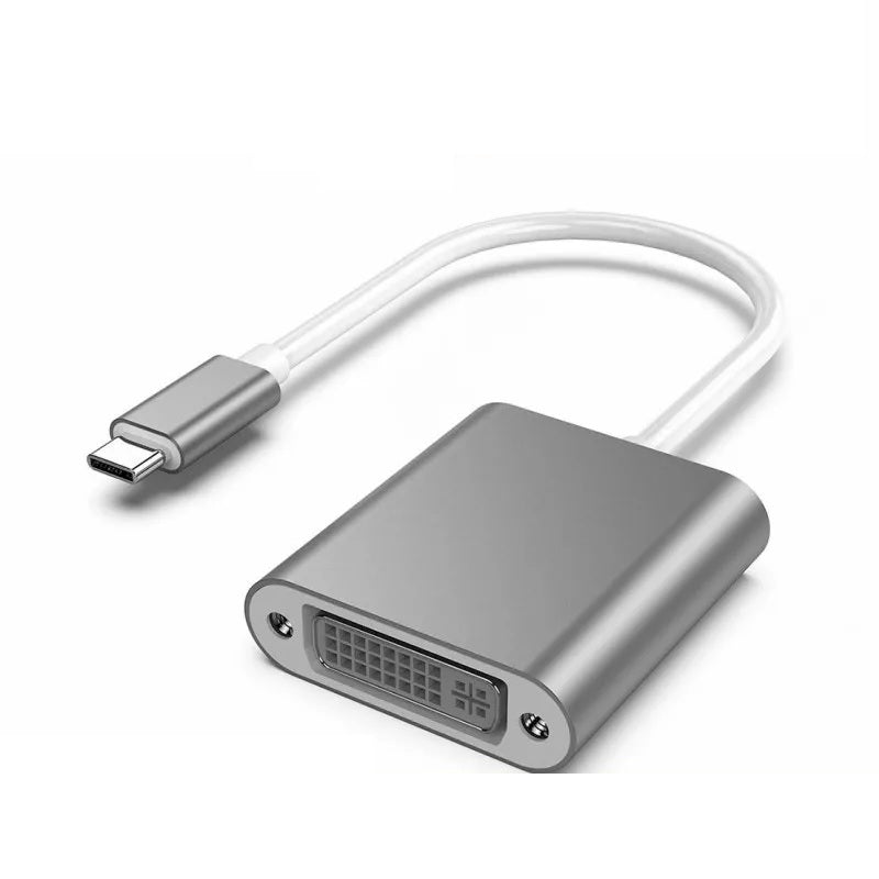 Silver adapter with USB-C to DVI cable