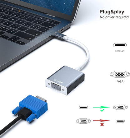 BENFEI USB-C to VGA Adapter Pack of 2 | Thunderbolt 3/4 | Full HD 1080P | Type-C to VGA Converter