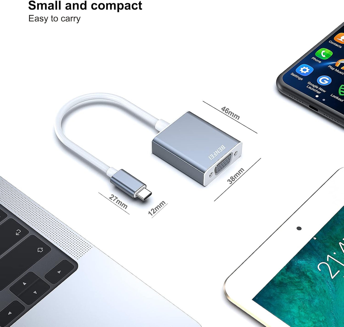 BENFEI USB-C to VGA Adapter Pack of 2 | Thunderbolt 3/4 | Full HD 1080P | Type-C to VGA Converter