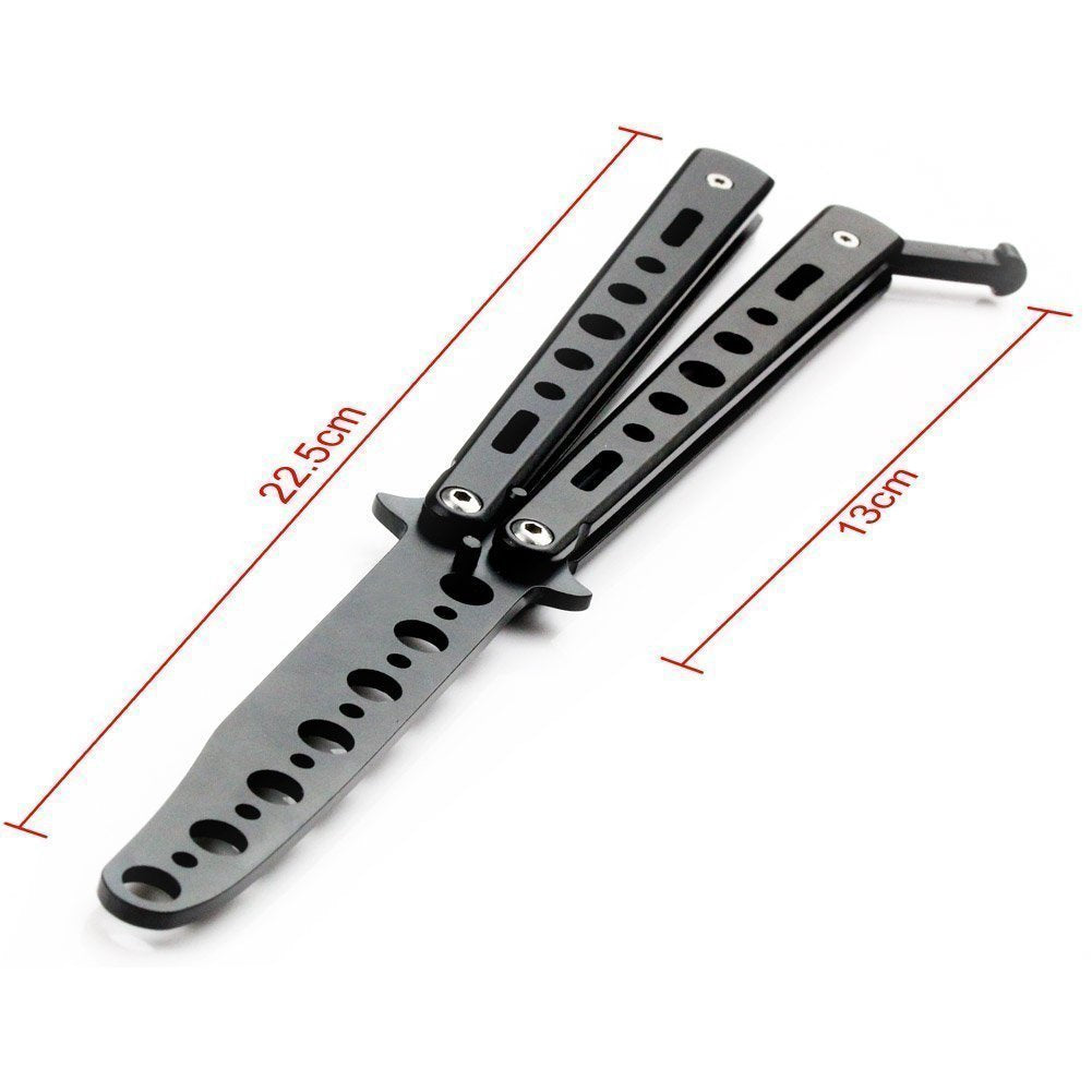 Butterfly Knife Trainer Practice Tool – Unsharpened Stainless Steel Metal Folding Balisong Practice Knife | Black