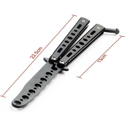 Butterfly Knife Trainer Practice Tool – Unsharpened Stainless Steel Metal Folding Balisong Practice Knife | Black