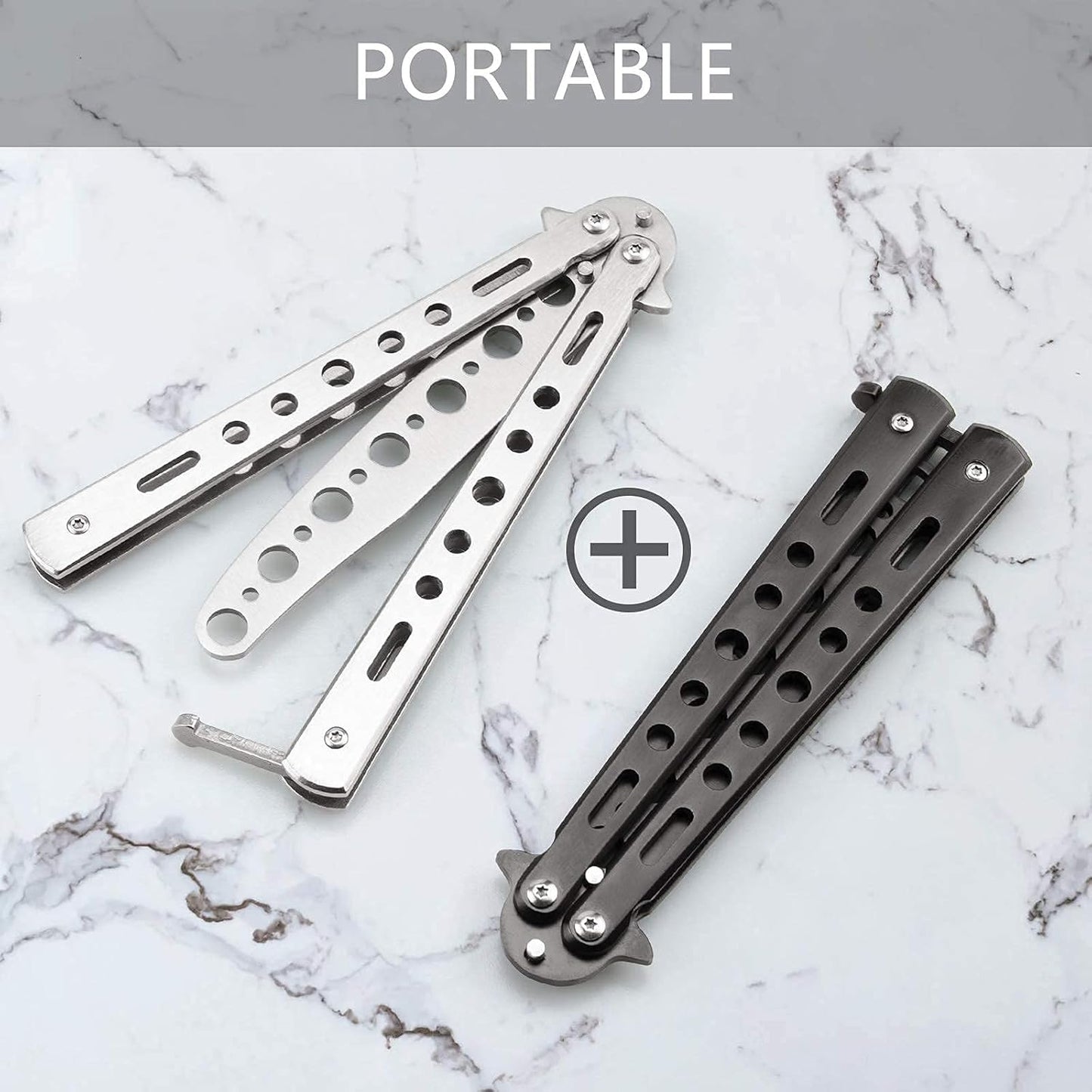 Butterfly Knife Trainer Practice Tool – Unsharpened Stainless Steel Metal Folding Balisong Practice Knife | Black