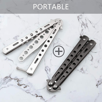 Butterfly Knife Trainer Practice Tool – Unsharpened Stainless Steel Metal Folding Balisong Practice Knife | Black