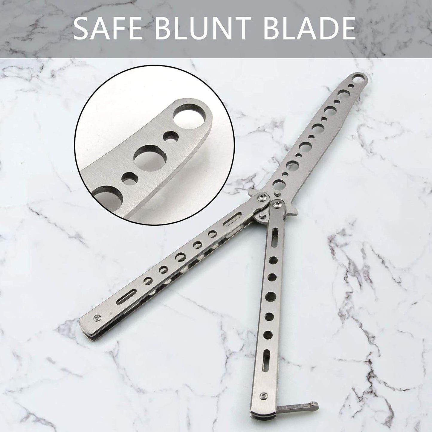 Butterfly Knife Trainer Practice Tool – Unsharpened Stainless Steel Metal Folding Balisong Practice Knife | Black