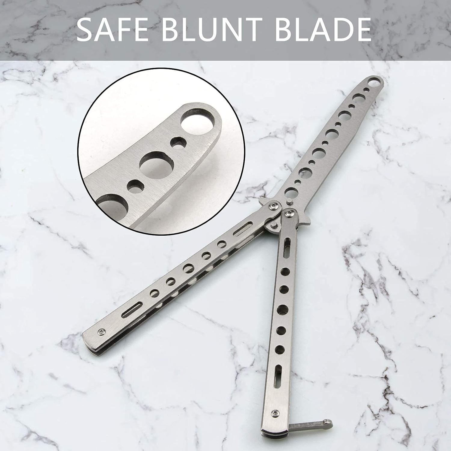 Butterfly Knife Trainer Practice Tool – Unsharpened Stainless Steel Metal Folding Balisong Practice Knife | Black