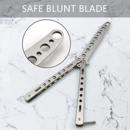 Butterfly Knife Trainer Practice Tool – Unsharpened Stainless Steel Metal Folding Balisong Practice Knife | Black