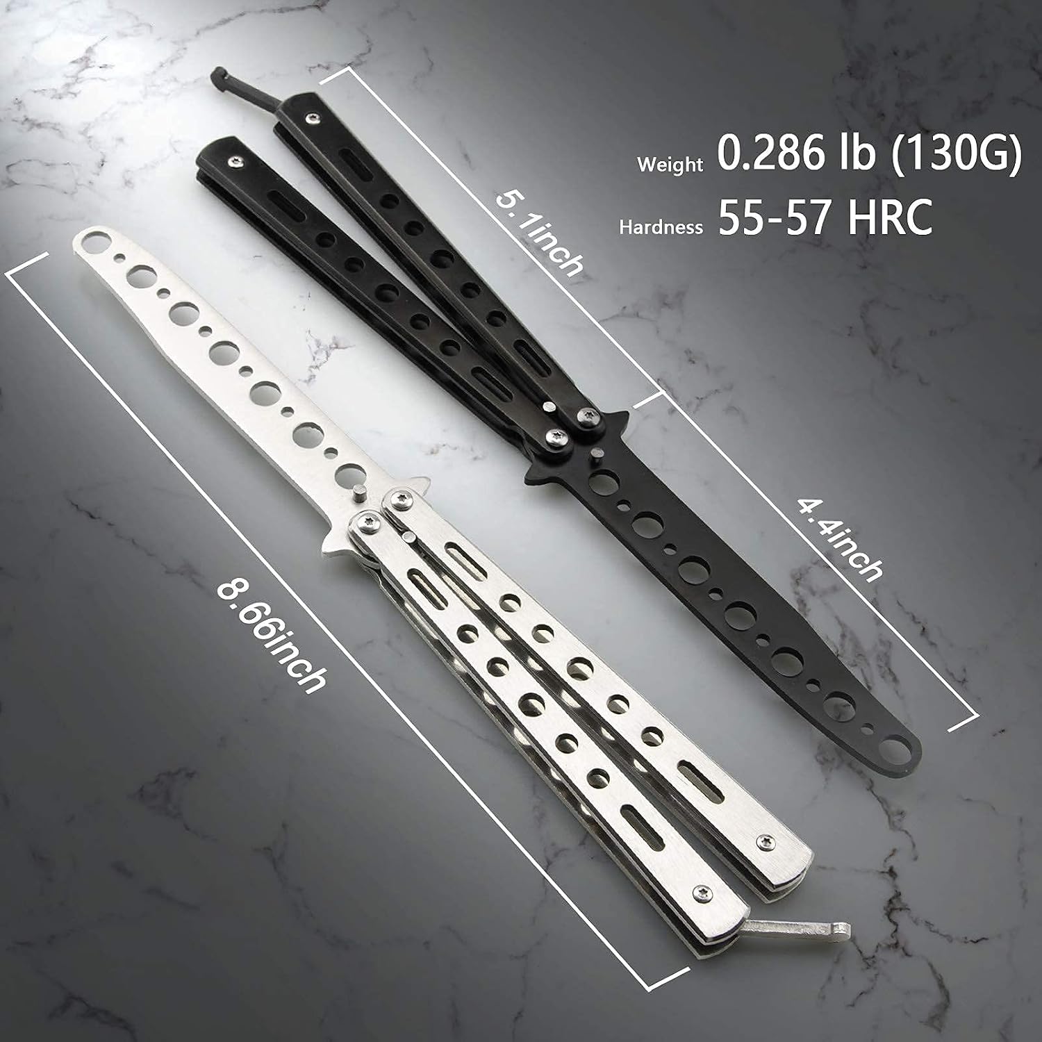 Butterfly Knife Trainer Practice Tool – Unsharpened Stainless Steel Metal Folding Balisong Practice Knife | Black