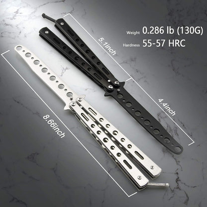 Butterfly Knife Trainer Practice Tool – Unsharpened Stainless Steel Metal Folding Balisong Practice Knife | Black