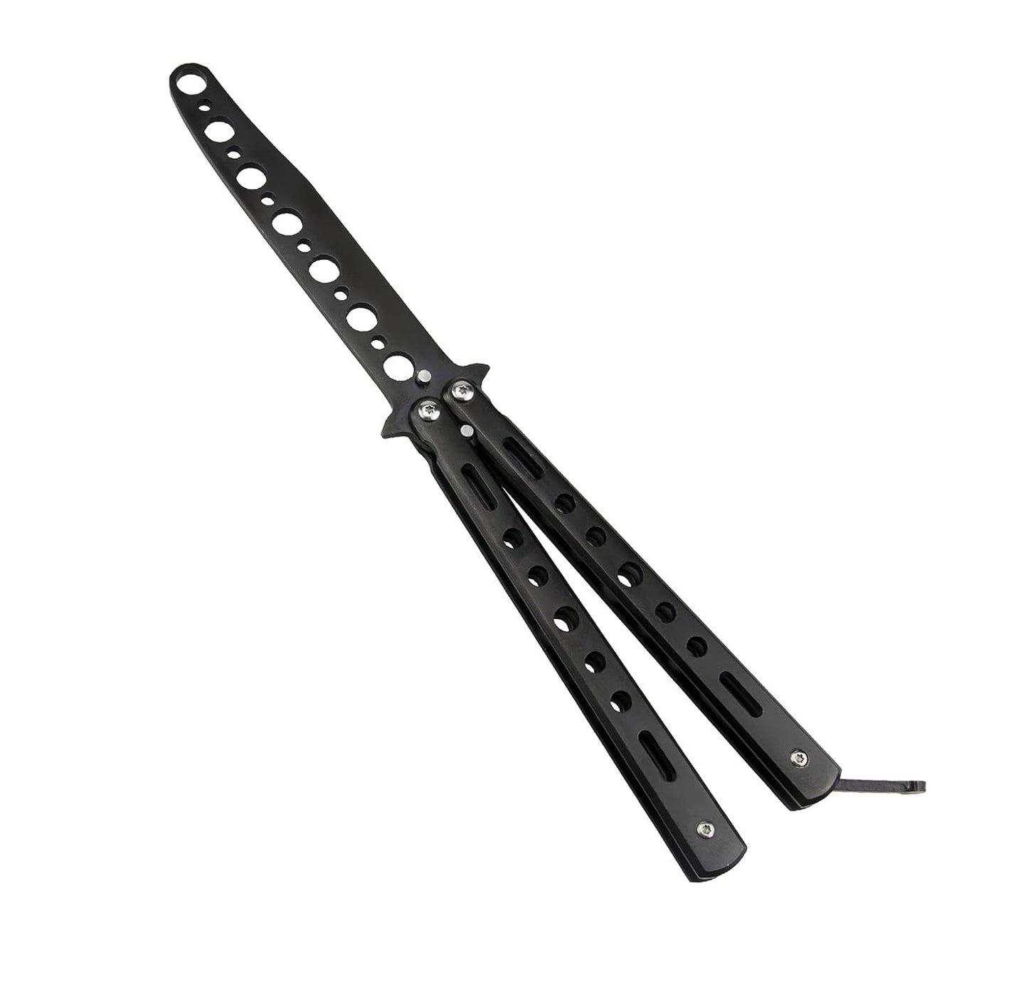 Butterfly Knife Trainer Practice Tool – Unsharpened Stainless Steel Metal Folding Balisong Practice Knife | Black