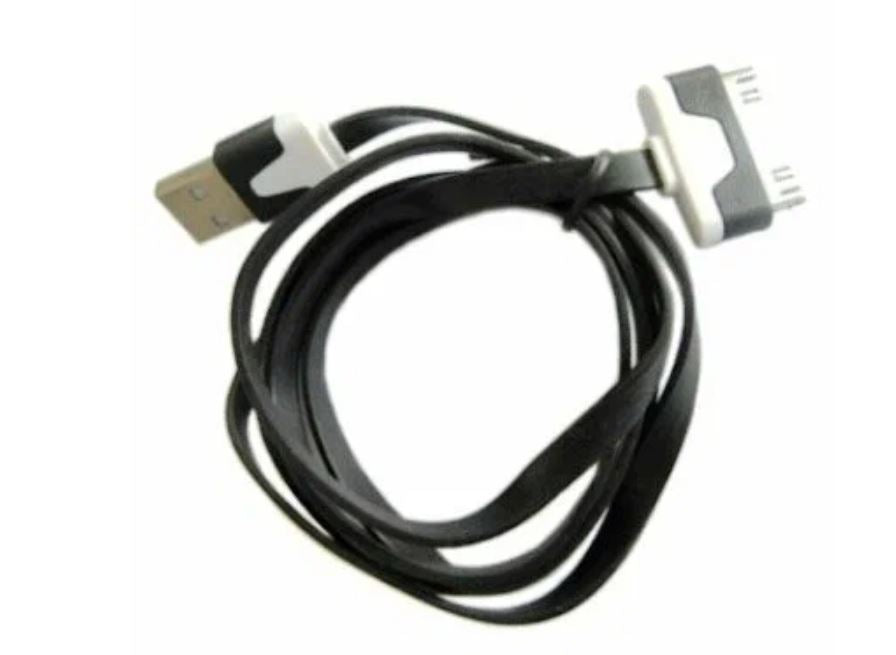30-Pin USB Charging Cable for iPhone 4 / 4S – Flat Design Fast Sync & Charge Cable (Black, Durable Data Cable)
