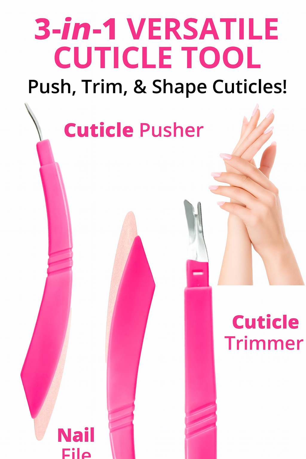 3-in-1 LA Cross Cuticle & Nail Groomer – Cuticle Remover + Nail Stone + Nail Shaper | Professional Dead Skin Cleaner | Pink Manicure Tool for Home & Salon Use