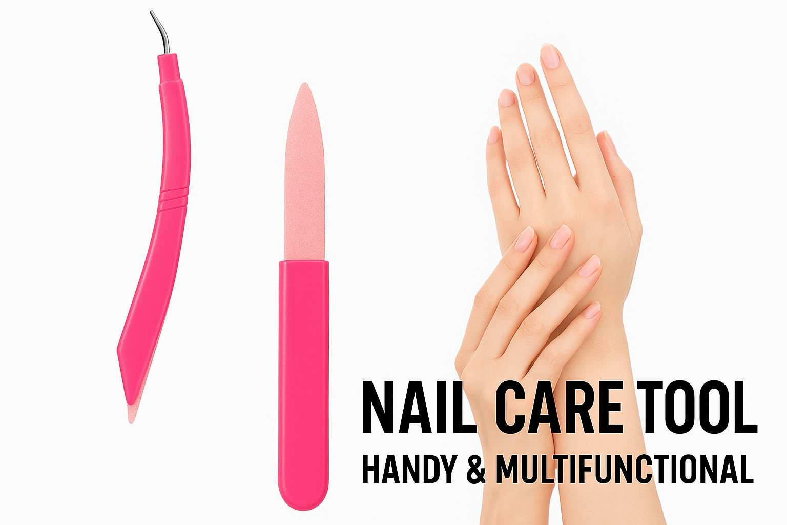 3-in-1 LA Cross Cuticle & Nail Groomer – Cuticle Remover + Nail Stone + Nail Shaper | Professional Dead Skin Cleaner | Pink Manicure Tool for Home & Salon Use