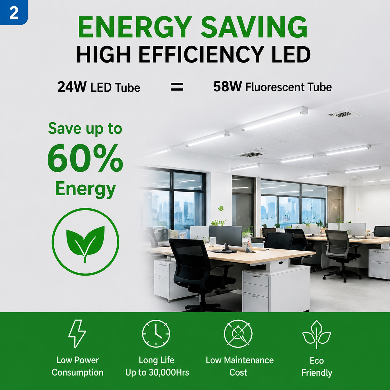 LED T8 Tube Light 48 Inch 4 Foot 24W 6500K Cool Daylight | Energy Saving High Brightness Glass Body LED Tube | 220-240V AC | Long Life Easy Installation