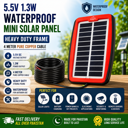 5.5V 1.3W Waterproof Mini Solar Panel – Heavy Duty Frame | 4 Meter Pure Copper Cable