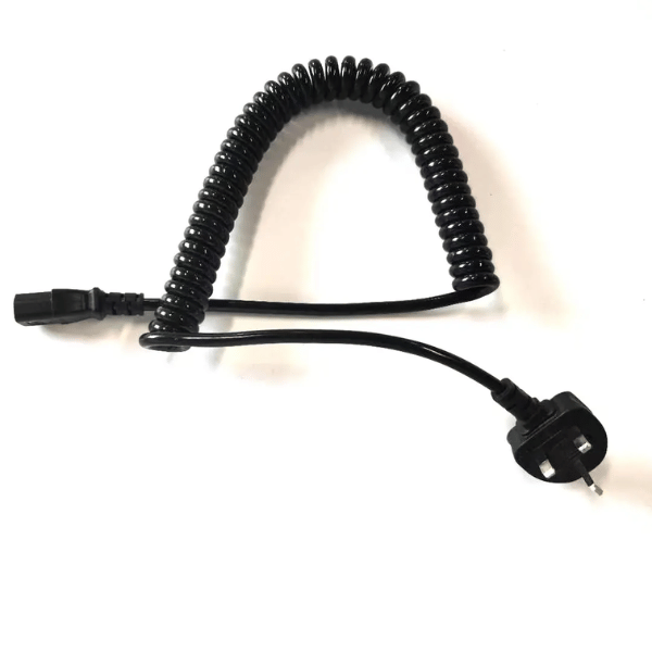Coiled IEC C13 to UK 3-Pin Plug Spring Extension Power Cord for Computer, Monitor, Printer and UPS