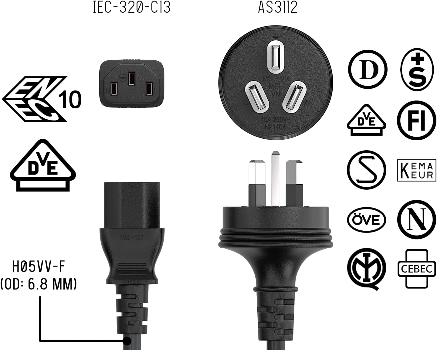 Computer Power Cable 3 Pin Australian Plug | Pure Copper Branded AU Power Cord for PC Monitor UPS – Premium Quality