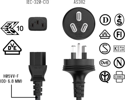 Computer Power Cable 3 Pin Australian Plug | Pure Copper Branded AU Power Cord for PC Monitor UPS – Premium Quality