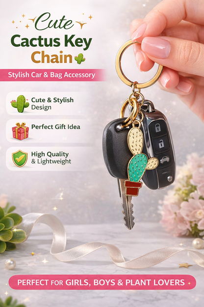 Cute Cactus Keychain – Enamel Metal Key Ring for Car Keys, Bags &amp; Backpacks | Stylish Gift Keychain for Women, Girls &amp; Teens