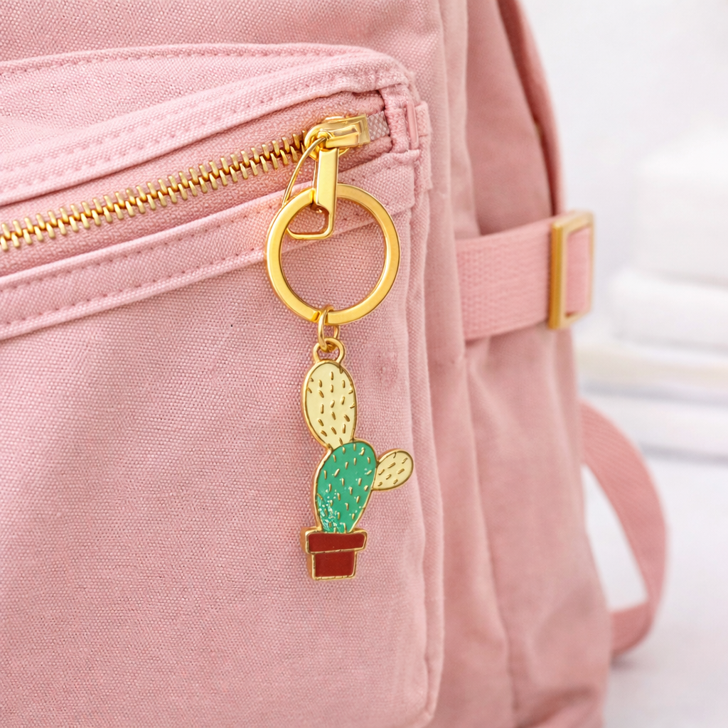 Cute Cactus Keychain – Enamel Metal Key Ring for Car Keys, Bags &amp; Backpacks | Stylish Gift Keychain for Women, Girls &amp; Teens