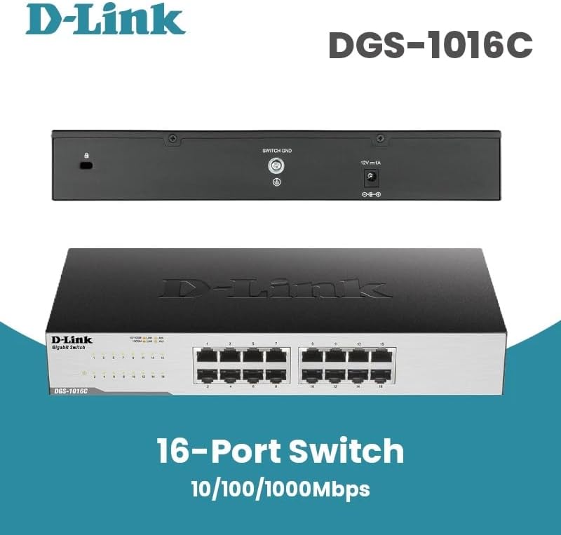 D-Link 16-Port Gigabit Ethernet Switch – Unmanaged Network Internet Hub Desktop / Rackmount Plug & Play LAN Switch