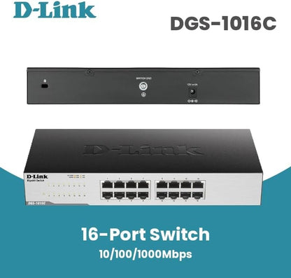 D-Link 16-Port Gigabit Ethernet Switch – Unmanaged Network Internet Hub Desktop / Rackmount Plug & Play LAN Switch