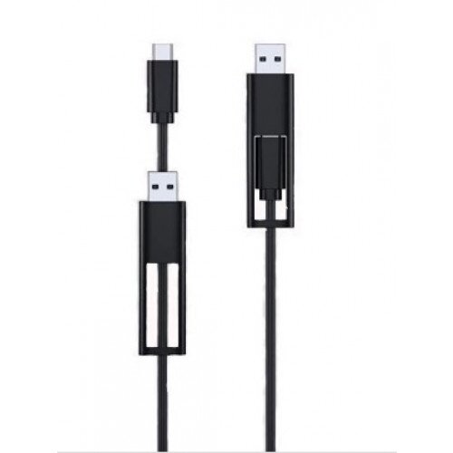 A black USB-C to USB-A cable with a built-in USB charger adapter, shown on a plain white background.