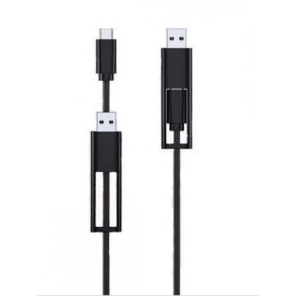 A black USB-C to USB-A cable with a built-in USB charger adapter, shown on a plain white background.